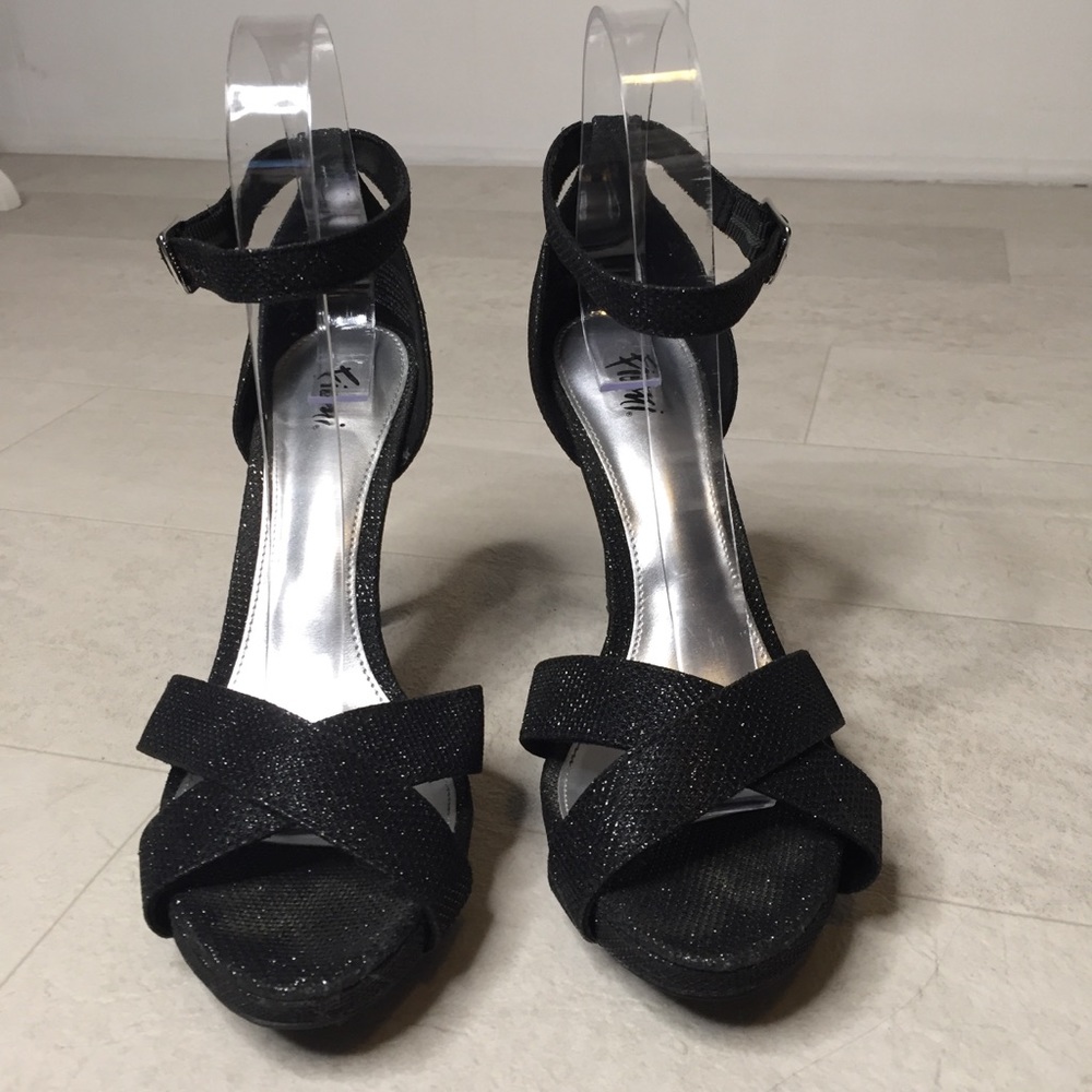 Fioni Heels Sz 7.5 Black Glitter Sparkly Stilettos - Picture 2 of 8